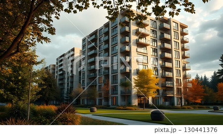 residential area with tall buildings and tall buildings 130441376
