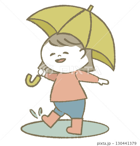傘を持って長靴をはいた子供 女の子 傘を持って長靴をはいた子供 女の子 130441379