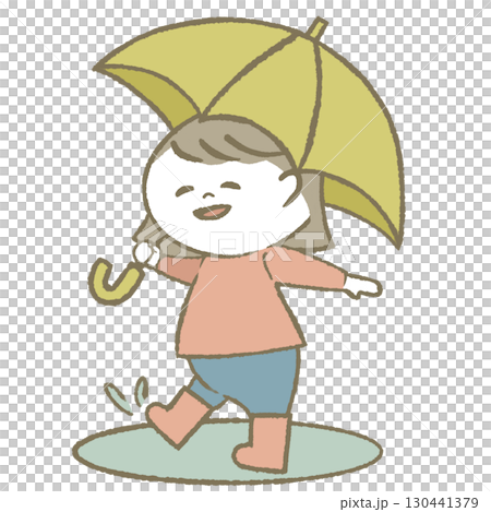 傘を持って長靴をはいた子供 女の子 傘を持って長靴をはいた子供 女の子 130441379