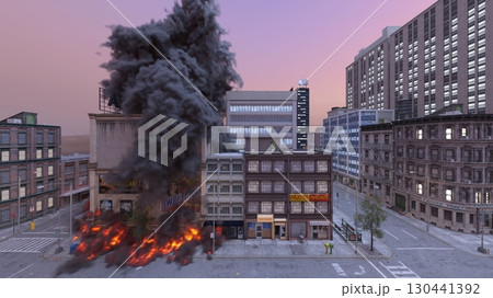 攻撃される都市の風景 130441392