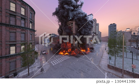 攻撃される都市の風景 130441396