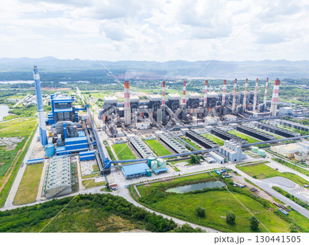 Coal power plant, modern clean energy production with ozone dust filter clean air low pollution 130441505