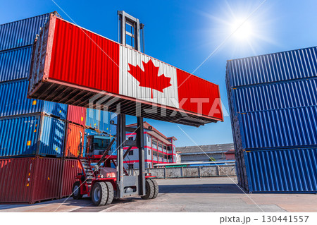 Products shipping cargo goods with Canada flag for import export business from Canada country 130441557