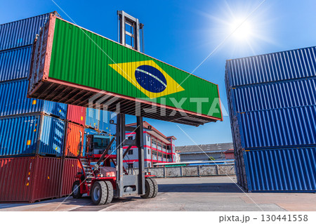 Products shipping cargo goods with Brazil flag for import export business from Brazil country Products shipping cargo goods with Brazil flag for import export business from Brazil country 130441558