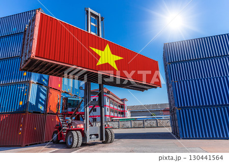 Products shipping cargo goods with Vietnam flag for import export business from Vietnam country Products shipping cargo goods with Vietnam flag for import export business from Vietnam country 130441564