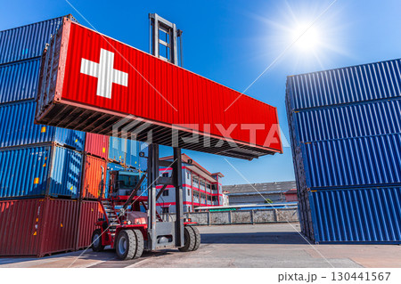 Products shipping cargo goods with Switzerland flag for import export business from Switzerland country Products shipping cargo goods with Switzerland flag for import export business from Switzerland country 130441567