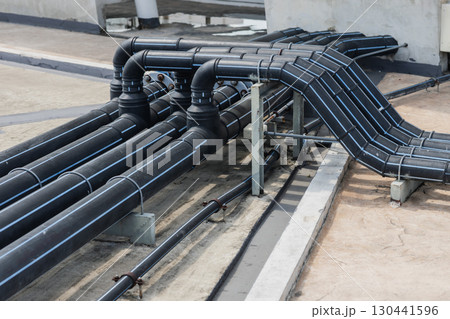 Water Pipe, Water Rubber Hose, Industry Watering transport system piping connector building outdoor. 130441596