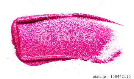 Makeup swatch of pink lip gloss with glitter on white background, abstract cosmetic texture of shiny shimmering lipstick or eyeshadow for beauty product concept Makeup swatch of pink lip gloss with glitter on white background, abstract cosmetic texture of shiny shimmering lipstick or eyeshadow for beauty product concept 130442110