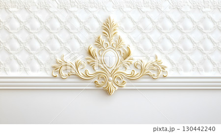 Elegant Rococo-style white and gold floral relief decor for interior spaces 130442240