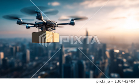 自動化された空輸サービス、無人ドローンによる荷物配送 130442404