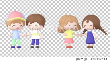 3D illustration of a child holding hands with a friend 3D illustration of a child holding hands with a friend 130442411