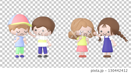 一個孩子鼓勵一個 3D 哭泣孩子的插圖 130442412