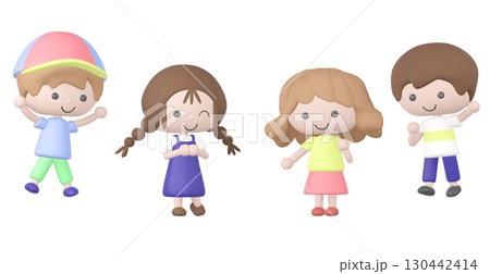 3dの元気な4人の子どもたちのイラスト 130442414