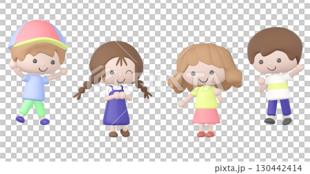 3dの元気な4人の子どもたちのイラスト 130442414