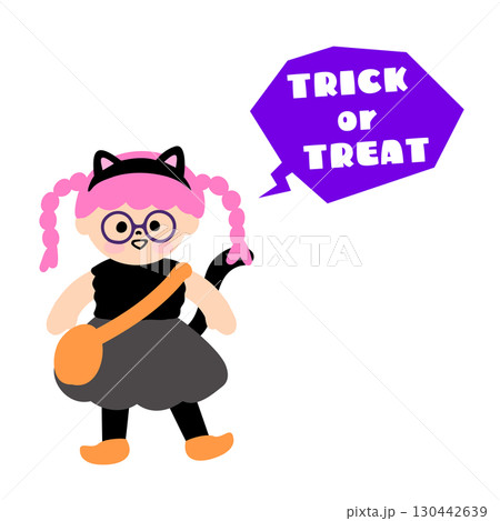 黒猫の仮装をしたかわいい女の子のハロウィンアイコン 130442639