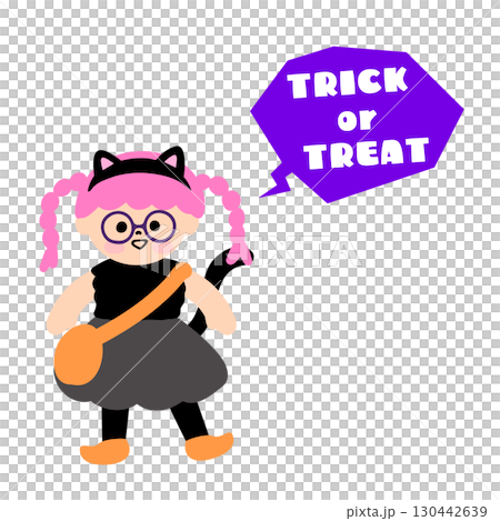 黒猫の仮装をしたかわいい女の子のハロウィンアイコン 130442639
