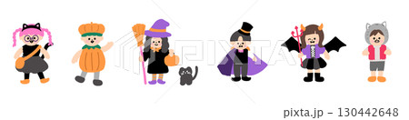 ハロウィンで仮装をしたかわいい子どもたち　ベクターデータはパーツごとに分解可能 130442648