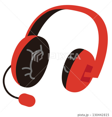 赤いマイク付きヘッドフォンのイラスト 赤いマイク付きヘッドフォンのイラスト 130442815