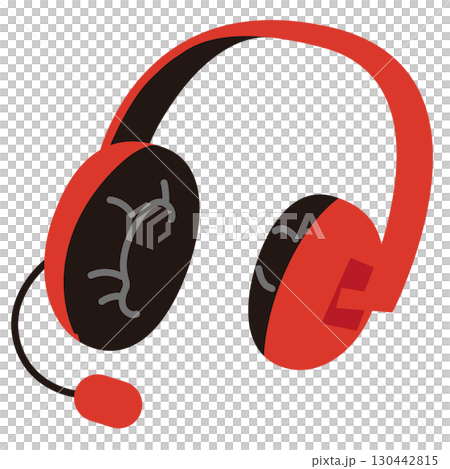 赤いマイク付きヘッドフォンのイラスト 赤いマイク付きヘッドフォンのイラスト 130442815