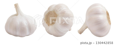 unpeeled whole garlic isolated on white background close up 130442858