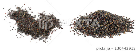 black quinoa seeds isolated on white background. Top view. Flat lay black quinoa seeds isolated on white background. Top view. Flat lay 130442915