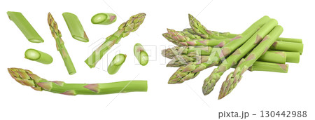 fresh asparagus isolated on white background. Top view. Flat lay. fresh asparagus isolated on white background. Top view. Flat lay. 130442988