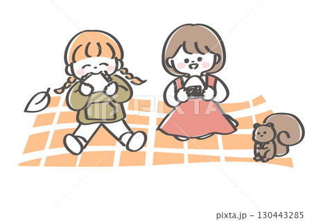ピクニックをしている女の子たちのかわいいイラスト 130443285