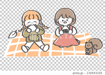 ピクニックをしている女の子たちのかわいいイラスト 130443285