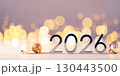 Metal numbers 2026 on table with bokeh lights. 130443500