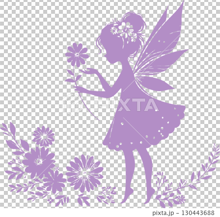 Flower and fairy silhouette illustration 130443688