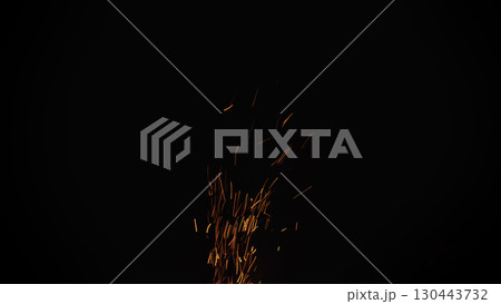 sparks and embers from campfire flying over black background 130443732