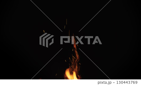 fire flames of campfire over black background, for overlay 130443769