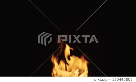 fire flames of campfire over black background, for overlay 130443805