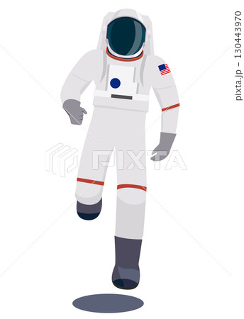 軽やかに走る宇宙服を着た宇宙飛行士のフラットデザインイラスト　白背景 130443970