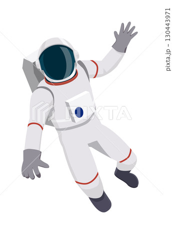 宇宙空間を浮遊する宇宙飛行士、白背景　フラットデザイン、ベクターデータ 130443971