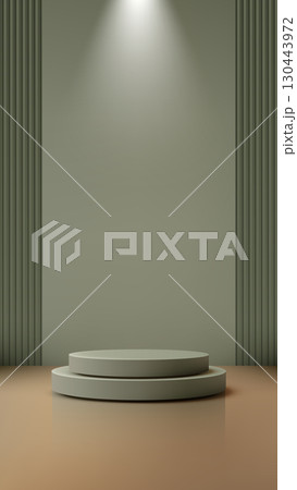 product podium mockup display with modern green background and spotlight reflective surface minimal showroom stage pedestal abstract 3d design for branding and commercial presentation 130443972