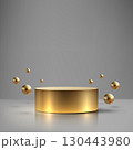 luxury gold podium with floating spheres for elegant product display showcase and branding design in a modern minimal studio background for digital advertising and presentation 130443980