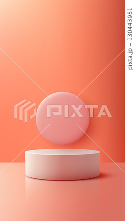pastel coral podium display mockup product background minimal geometric stage branding reflective shape surface studio empty modern promotion elegant exhibition 3d soft beauty 130443981