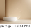 background podium display with minimalist beige scene round pedestal and transparent circle perfect for modern product mockup showroom presentation and elegant branding design 130443984