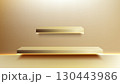 luxury modern product display with golden shelves glowing edges and warm metallic background for elegant showcase mockup and minimalist presentation in premium studio design 130443986