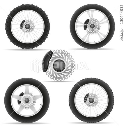 wheels with tires and disk for motorcycle motorbike two wheeled transport cartoon stock vector illustration 130444052