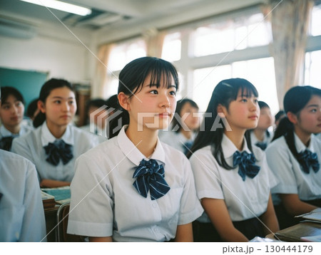 授業を受ける女子高生たち｜学校、制服、青春 130444179