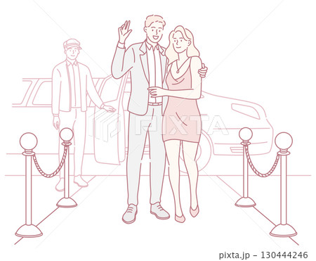 An Elegant Couple Arriving at a Red Carpet Event in Style and Glamour to Make a Statement An Elegant Couple Arriving at a Red Carpet Event in Style and Glamour to Make a Statement 130444246