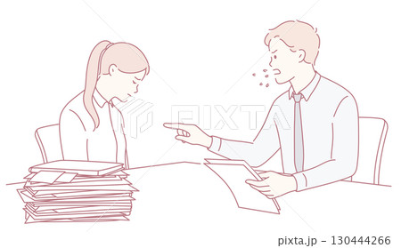 Illustration depicting the complexities of office conflict between a manager and an employee 130444266