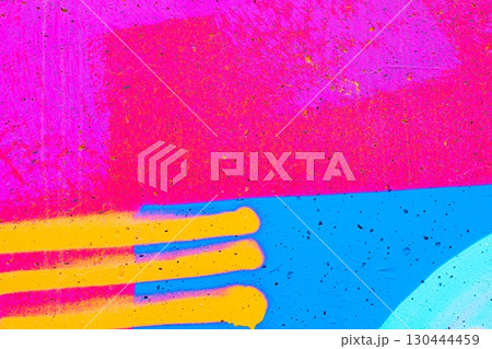 Vibrant Abstract Graffiti Texture in Neon Pink, Blue, Yellow for Funky 90s Art 130444459