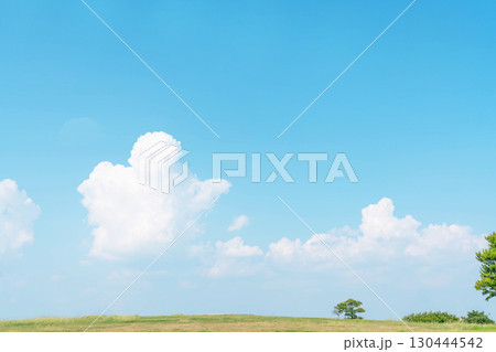 青空と雲と草原 130444542