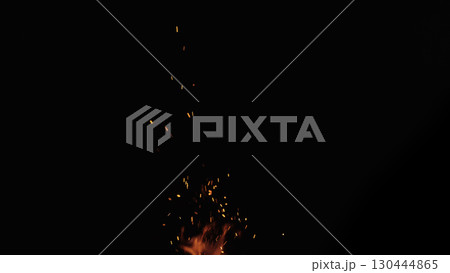 fire flames of campfire with sparks over black background, for overlay 130444865