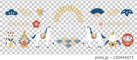 2026 Year of the Horse Japanese style New Year's banner design 2026 Year of the Horse Japanese style New Year's banner design 130444873