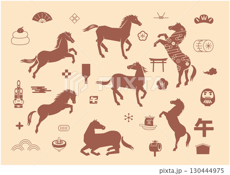 2026年度の午年の年賀状素材 2026年度の午年の年賀状素材 130444975