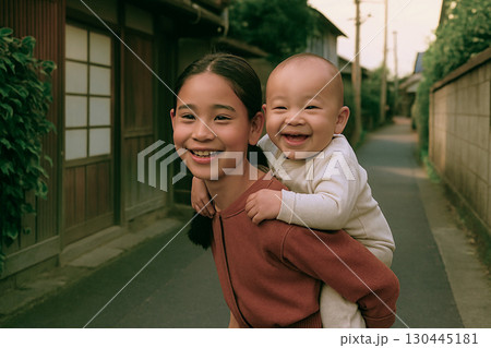 昭和の情景　赤ちゃんの子守 130445181